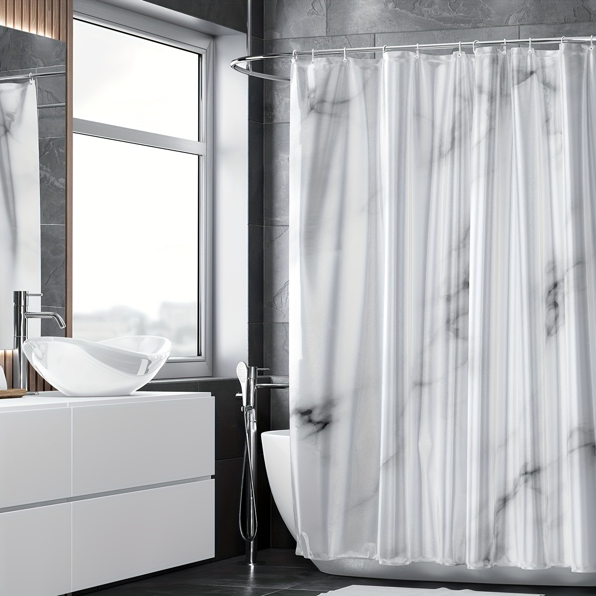 Gray Golden Marble Shower Curtain Set Bathroom Decor - Temu