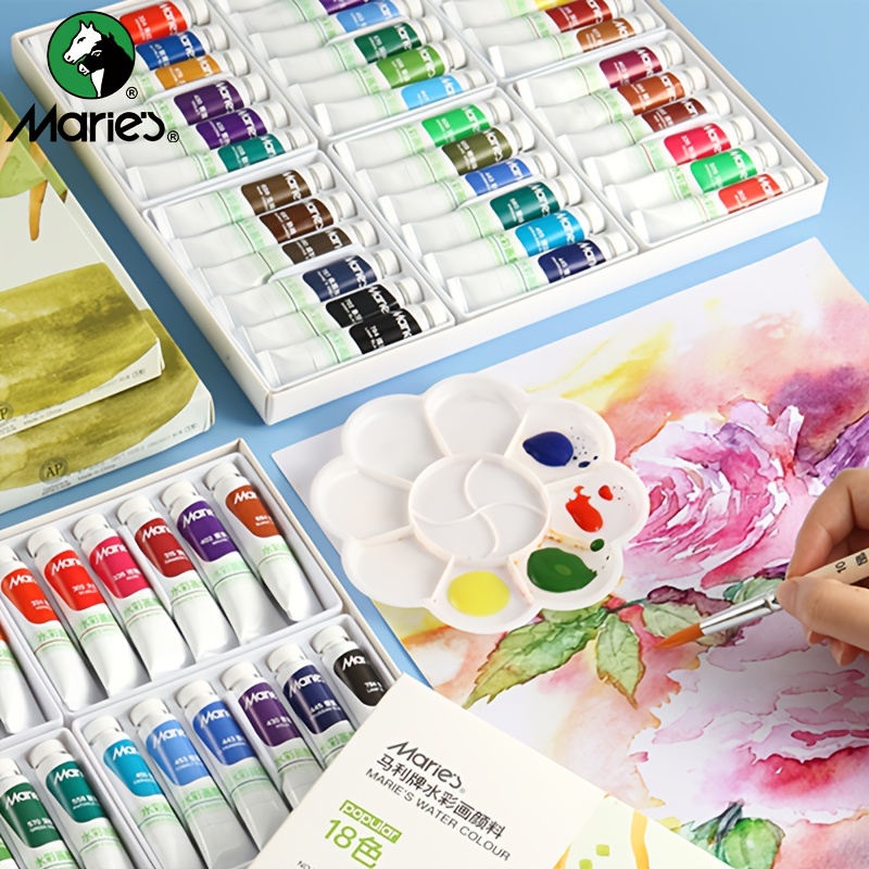 Juego de pintura de acuarela, kit de pintura de acuarelas de 48 colores,  colores de agua lavables con 10 pinceles, pincel, paleta, bloc de dibujo