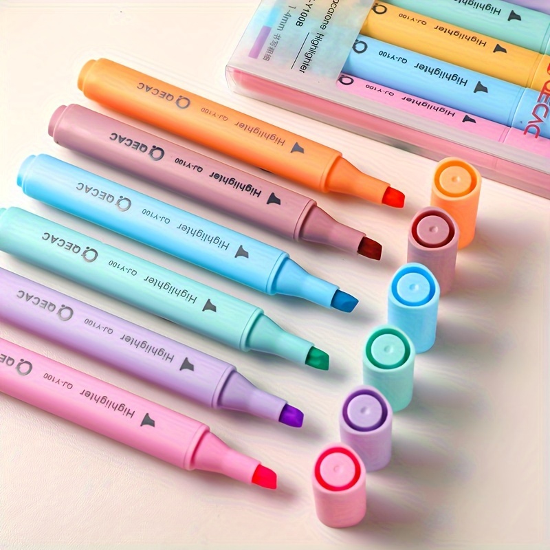 6 Pastel Color Square Rod Highlighter And 6 Ballpoint Pen No - Temu