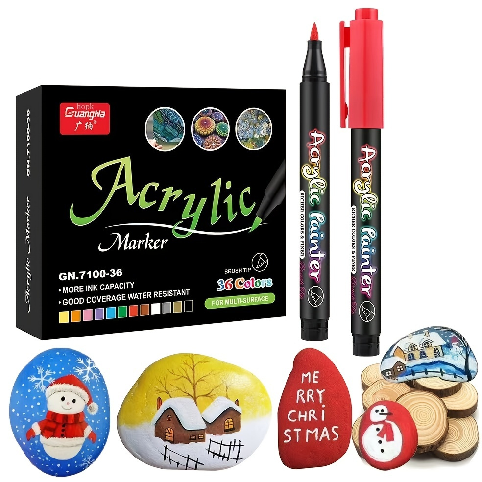 Marqueurs Acryliques. 30 Stylos de Peinture Acrylique Pointe Moyenne (2mm)  Pour Peinture sur Roche, Bois, Tissu, Carte, Papier, Céramique et Verre. 28  Couleurs + Extra Set de Marqueurs Noirs et Blancs 