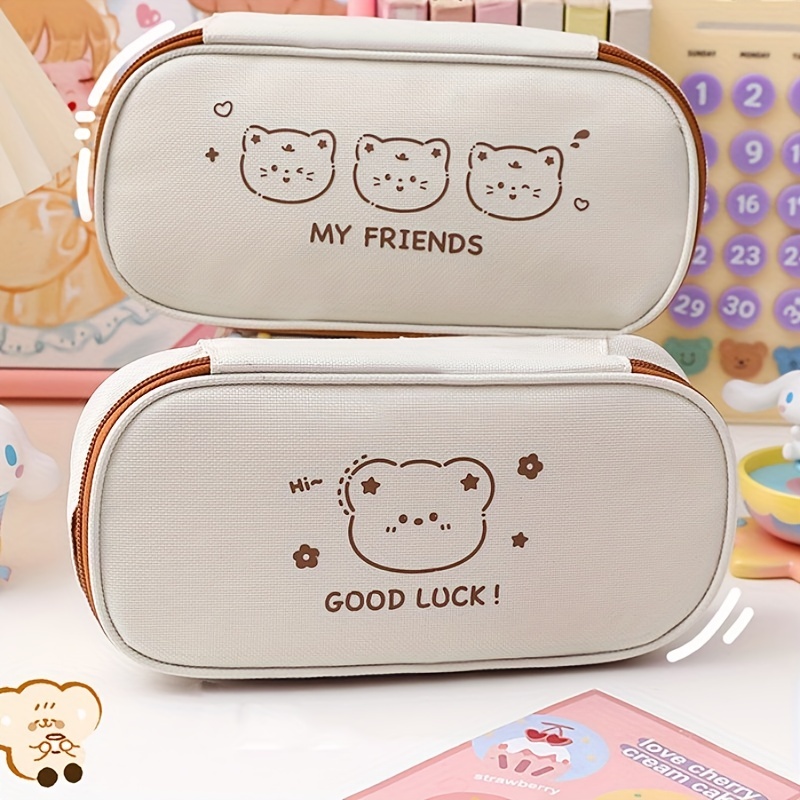 Kawaii Pencil Pouch Large Clear Pencil Pouch Double Layer Zipper Pencil  Case Cute Kawaii Love Heart Bunny Pen Bags Holder Waterproof Stationery