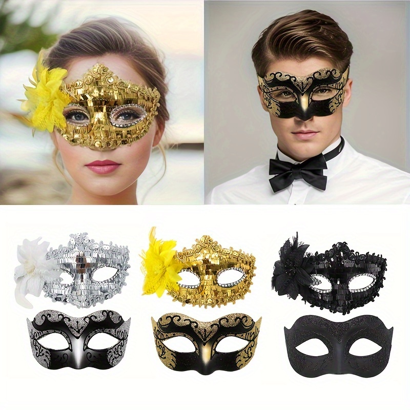 One Pair Couples Masquerade Mask for Women Men Hollow Out Shiny Rhinestone  Venetian Christmas Party Prom Ball Mask Bar Half-face Mask Eye Mask  Costumes 