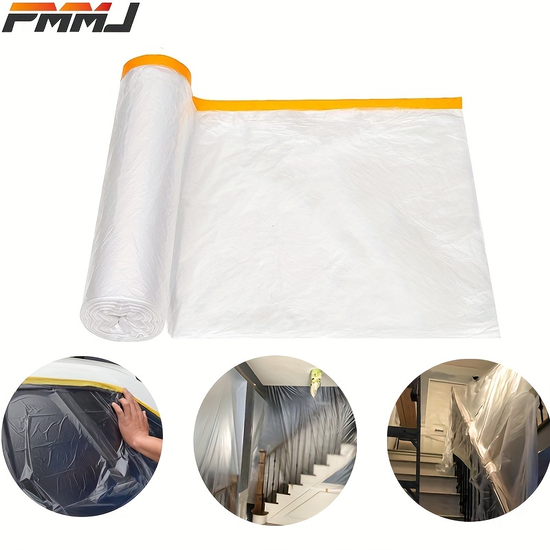 Rollo de láminas de plástico para cubrir el polvo, película adhesiva con  cinta autoadhesiva, a prueba de polvo, impermeable, protector de piso para
