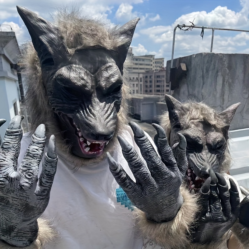 Therian Mask Wolf Halloween Costume for Men Scary Animal Furry Head Novelty  Special Use Cosplay Latex