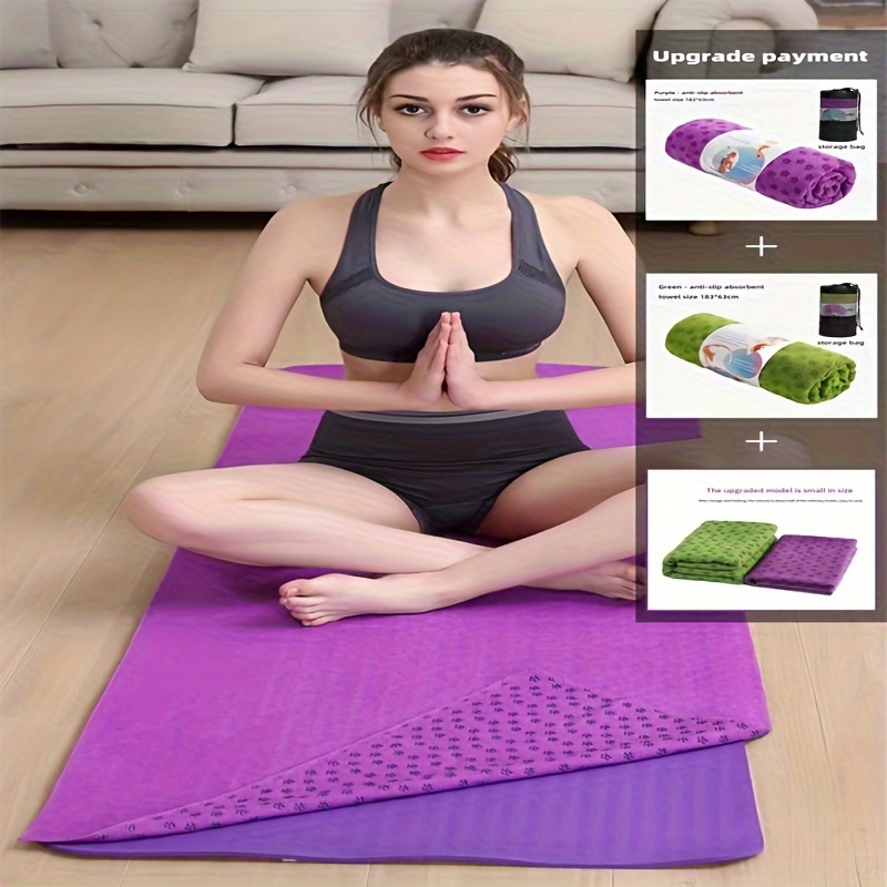 Toallas de yoga, toalla antideslizante para esterilla de yoga caliente con  puntos de agarre, manta de yoga de microfibra suave súper absorbente para