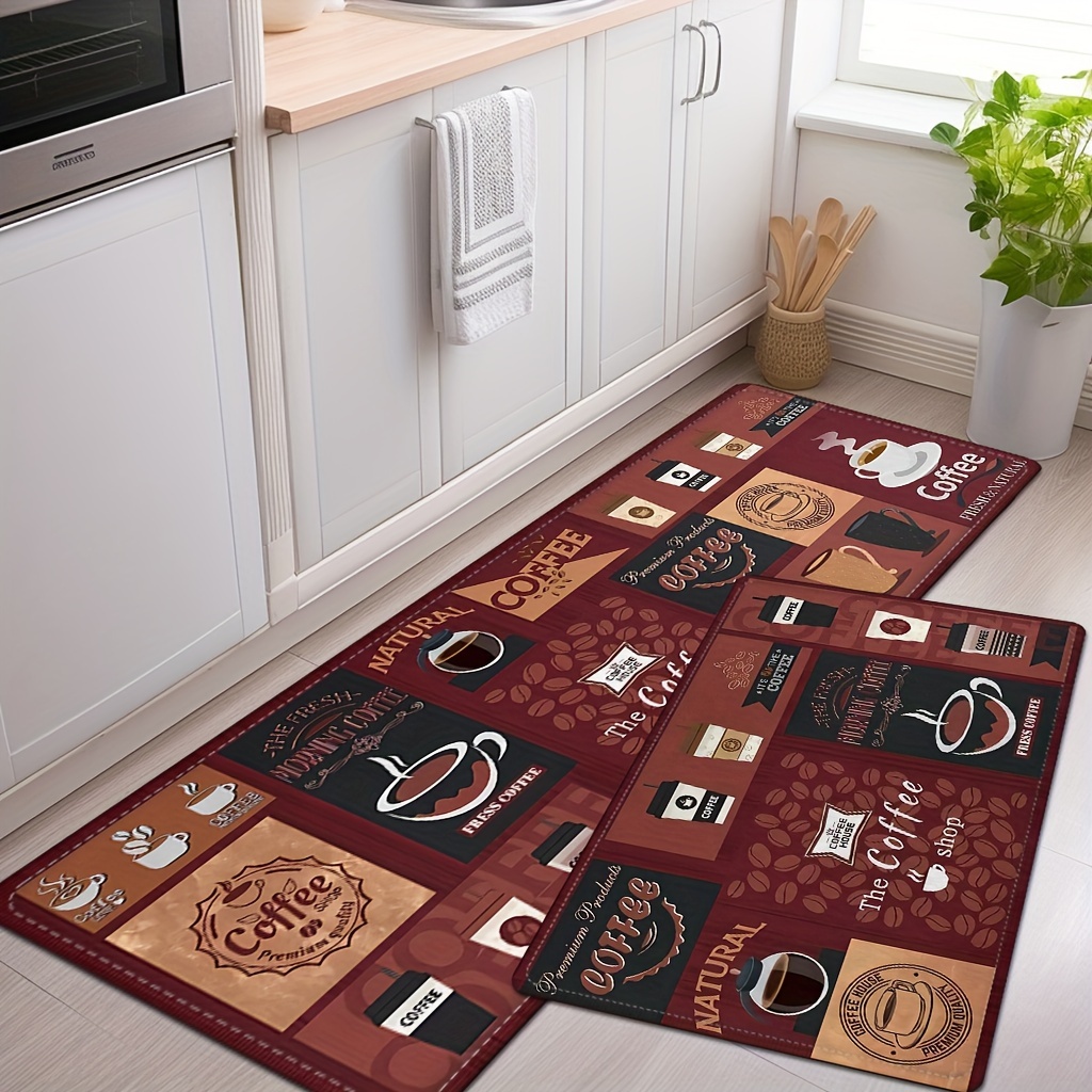 Tapetes de cocina para piso, alfombras de cocina, 2 piezas, diseño de café  en granos de café, diseño de taza de café, tapete de cocina antideslizante