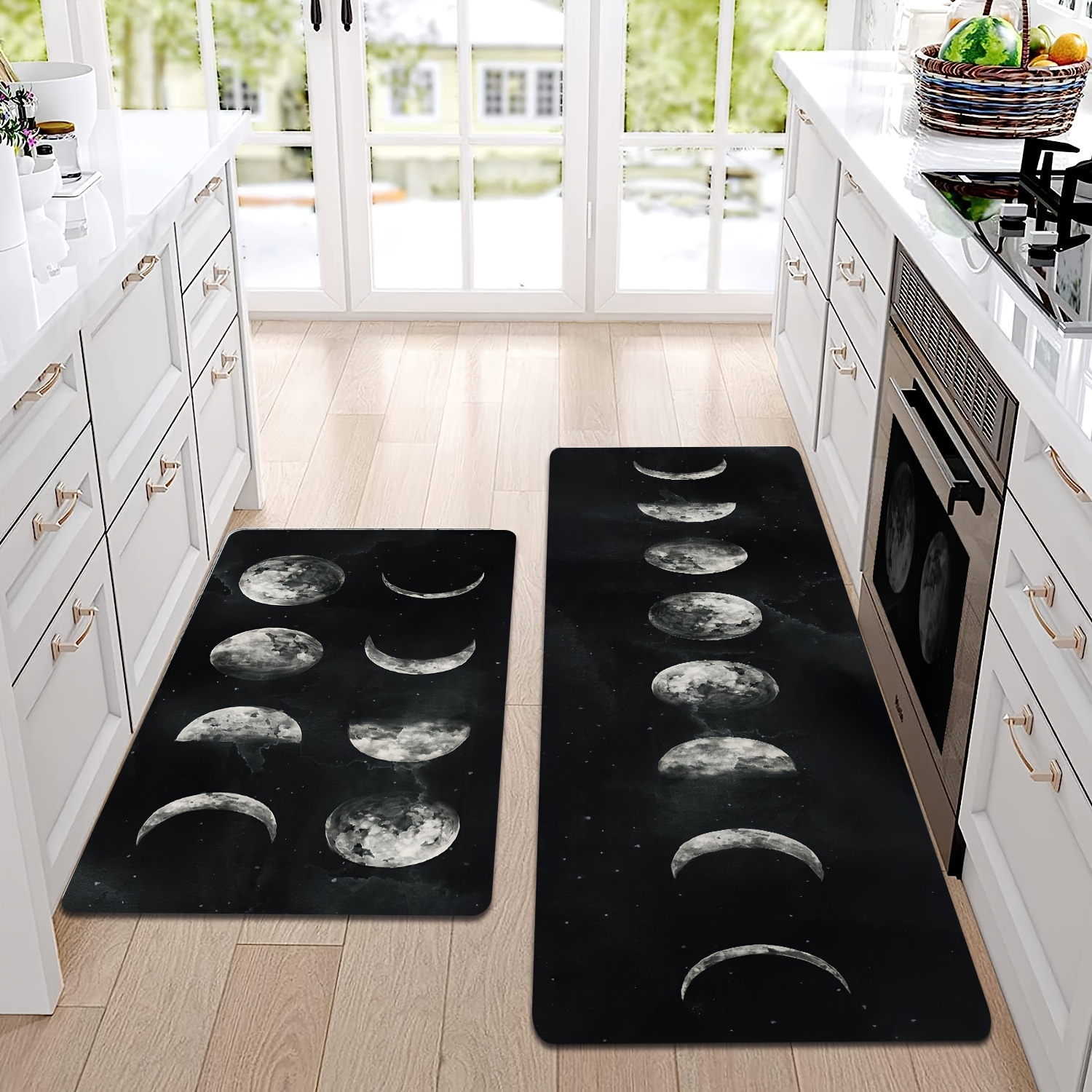  Kitchen Rug,Magical Moon Abstract Molecular Scattering Sea  Level Drifting Moon Fragments in Dark Earth Night,Waterproof Non Skid  Washable Soft Kitchen Mat Comfort Floor Mats Rugs : Home & Kitchen