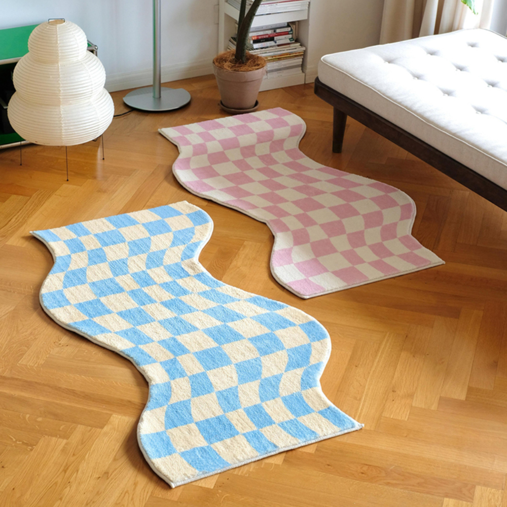 Modern Kitchen Decor Area Rug, Kitchenware Checkered Print Carpet