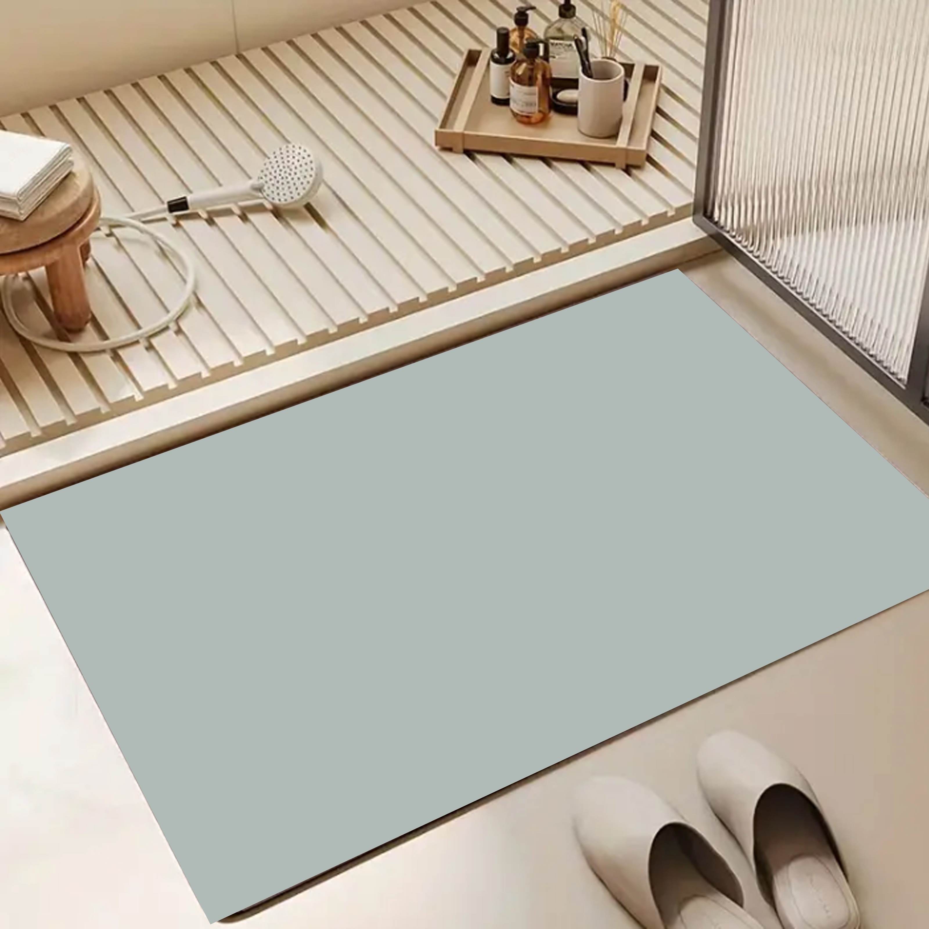 Solid color diatomaceous mud soft floor mat, bathroom water