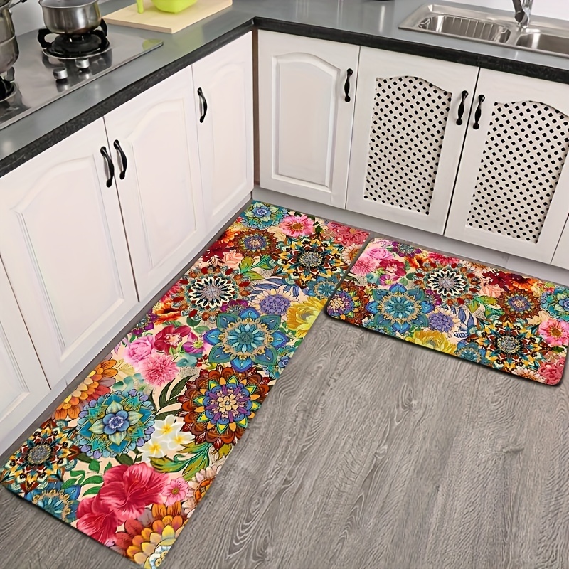 2 Pieces Kitchen Mats Floor Area Rug Set Gnome with Basket Eggs