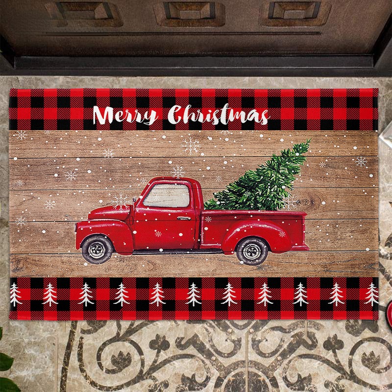 Merry Christmas Red Truck With Tree in Back Door Mat – Hera's