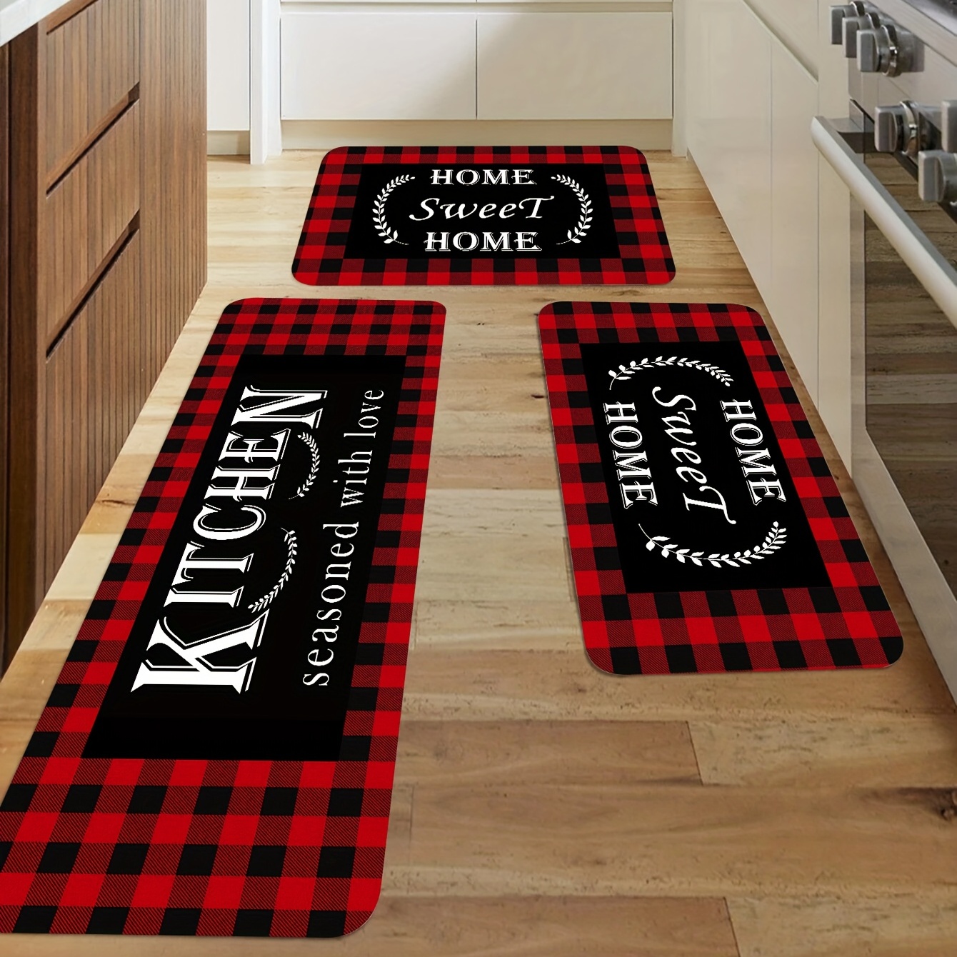 2 Pieces Buffalo Plaid Kitchen Rugs Set Sweet Home Farmhouse Decor Kitchen  Mat Black and White Rug, Water Absorb Microfiber Kitchen Rug Checkered Rug