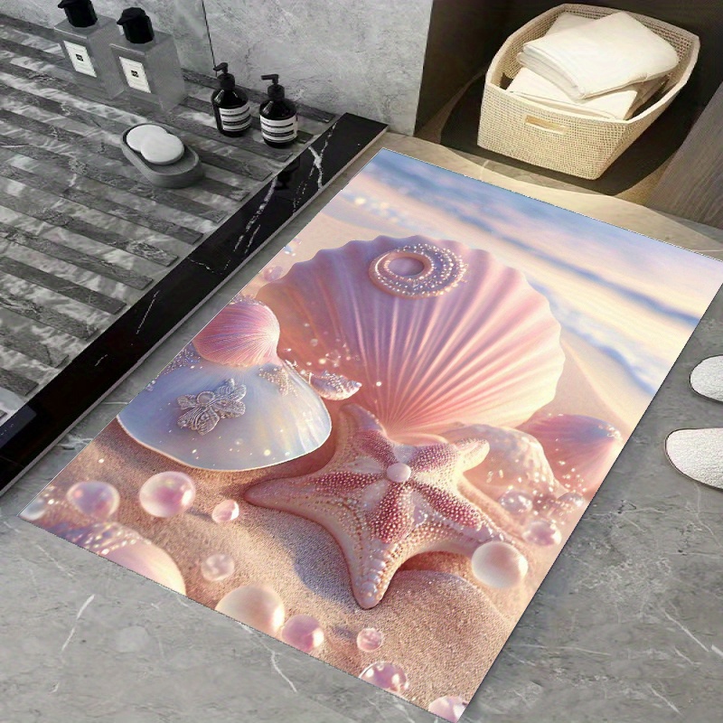 Non slip Diatom Mud Soft Bathroom Mat Beach Starfish Shell - Temu