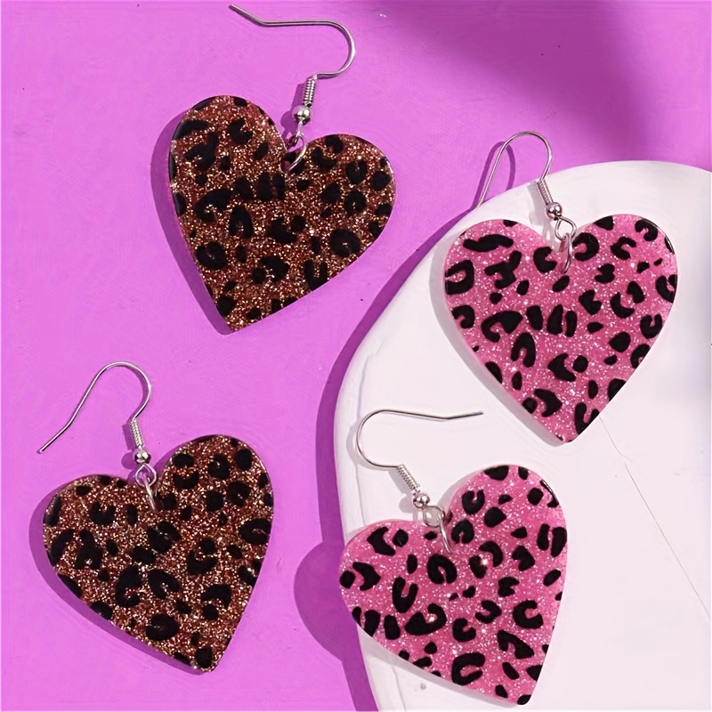 SOMESOOR Colorful Animal Skin Print Wooden Earrings Vintage Leopard Heart  Boho African Tear Drop Dangle Jewelry For Women Gift