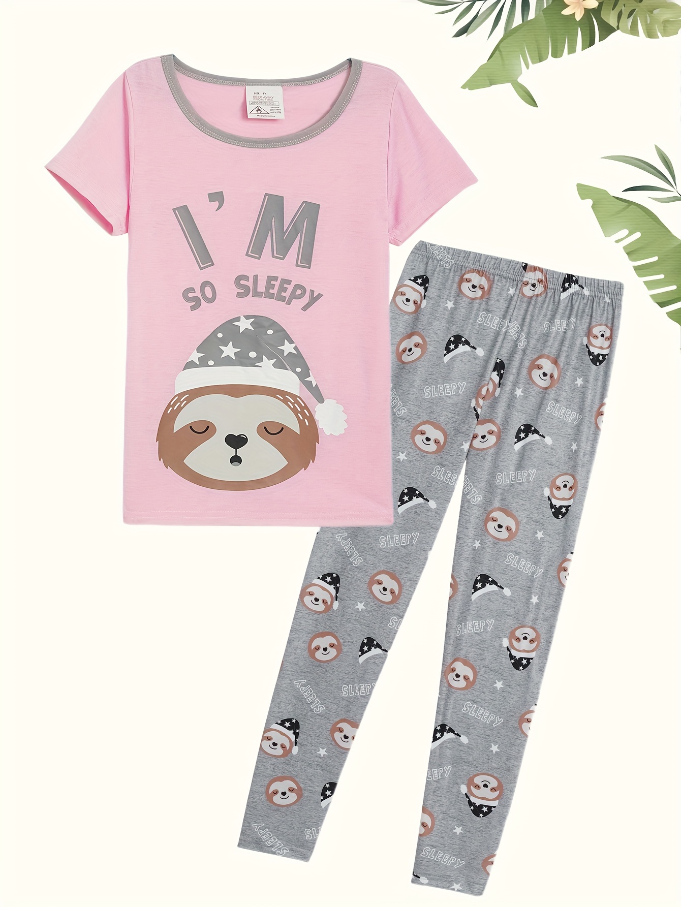 Cartoon Sloth Print Pajama Set Short Sleeve Crew Neck Top - Temu