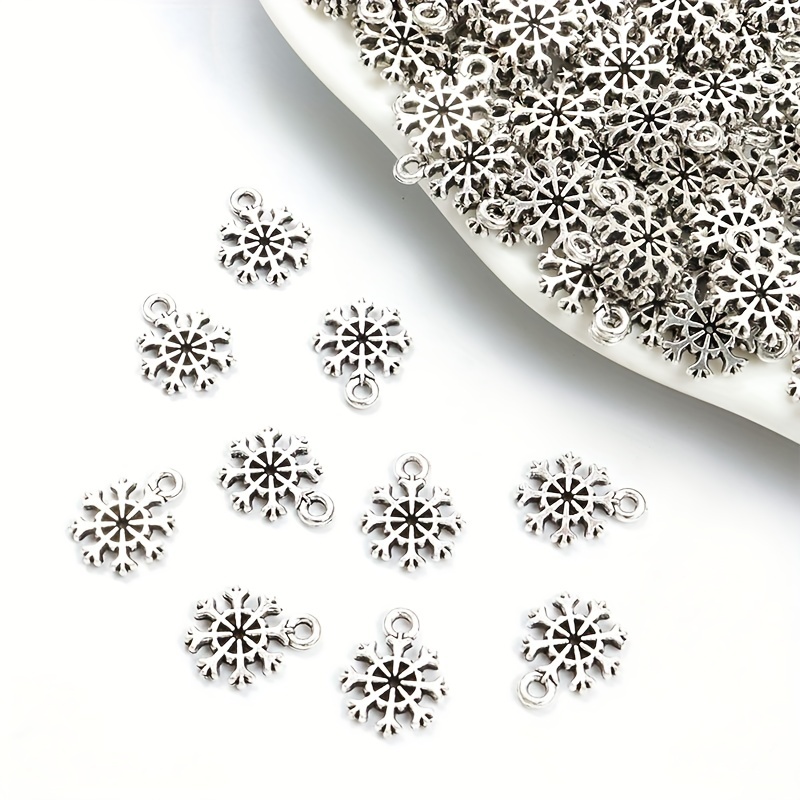 128pcs 17 Styles Snowflake Charms for Jewelry Making Xmas Christmas Snowflake Charms Pendant Beads for DIY Craft Bracelet Necklace