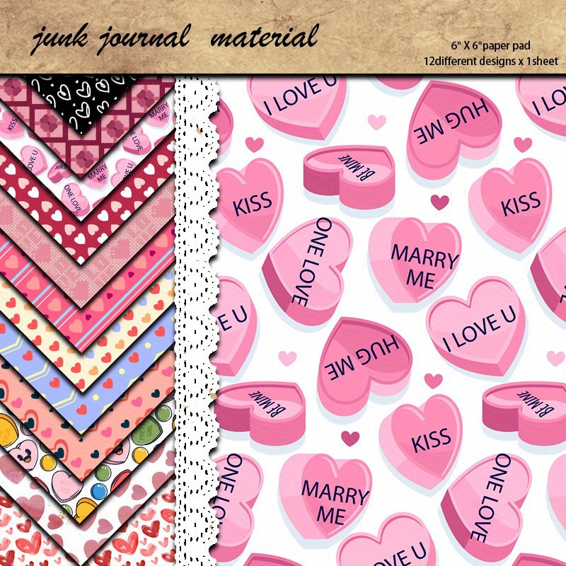 Love Scrapbook Paper Vintage Valentines Day Love Heart Rose - Temu