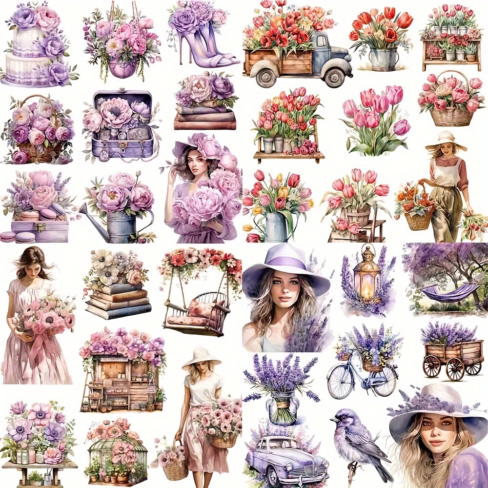 50pcs Fashion Cute Flower Fairy People Stickers Vintage Cartoon Girls  Scrapbook Sticker for Bullet Journaling Supplies Junk Jour - AliExpress