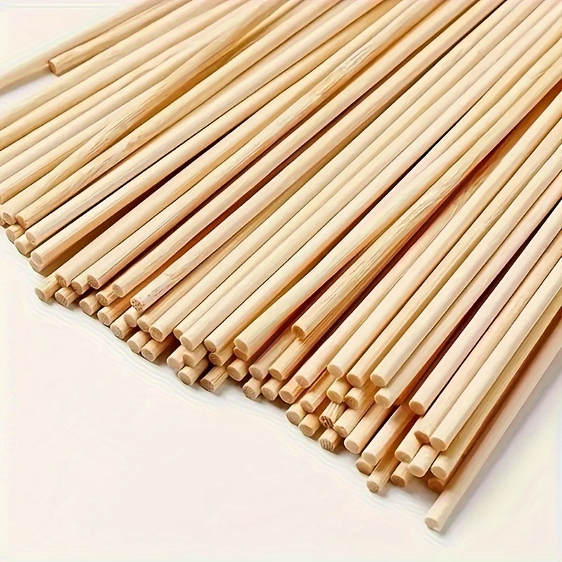 200PCS - 30CM Baguette Bois Rond, 6 mm Batonnet en Bois Rond Tige