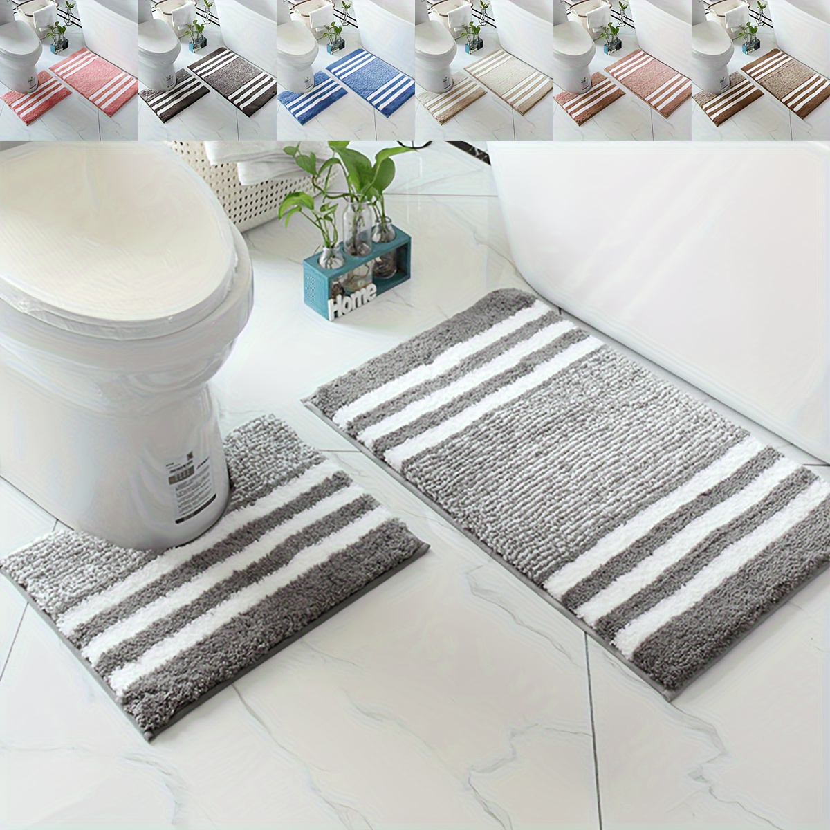  Smart Linen 3 Piece Bathroom Rug Set Includes Bath Rug, Contour  Mat and Toilet Lid Cover, Machine Washable, Super Soft Microfiber & Non  Slip Bath Rugs with Rubber Backing Solid (Navy