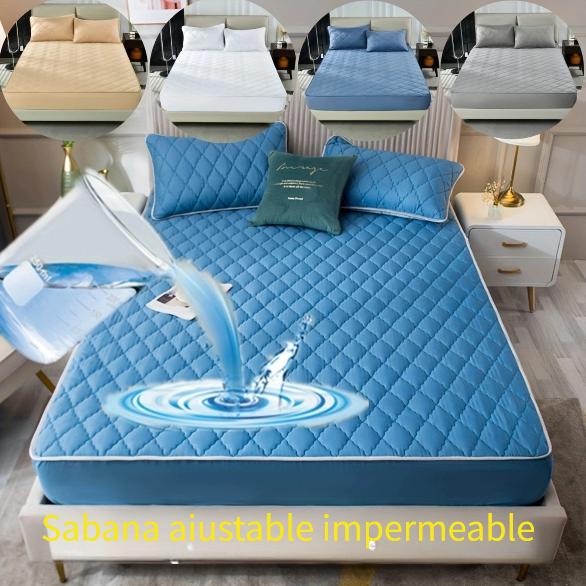 Colchón acolchado de tamaño completo, protector de colchón suave,  impermeable, transpirable, funda de cama de estilo ajustado, sin vinilo