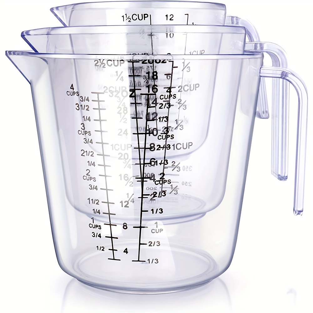 Highly Transparent PP Clear Nesting Stackable Plastic Measuring Cups 3  Piece Set, Include 1 Cup, 2 Cup and 4 Cup with Ml and Oz Measurement -  China Pitcher and Plastic Pitcher price