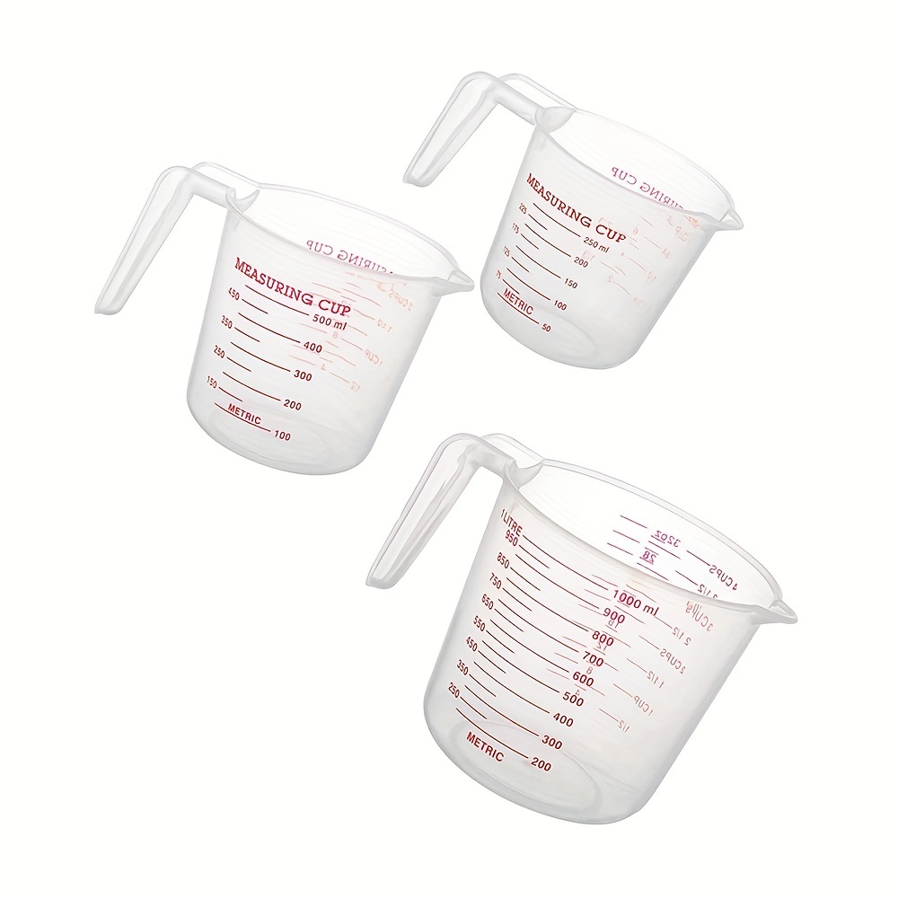  Taza medidora de plástico a elección de 1 taza, 2 tazas, 4 tazas  o juego de 3 piezas con agarre y boquilla fácil de leer (1 taza) : Hogar y  Cocina