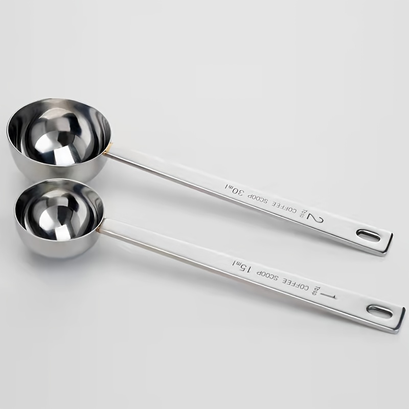 Set of 2 Measuring Spoons - Long Handle Teaspoon (5 ml) and Tablespoon (15  ml) Bowl Scoops for Coffee, Protein Powder and other Dry/Liquid Goods 