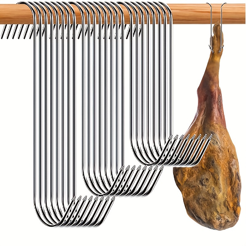 Meat Processing Equipment 2pcs Meat Hooks Stainless Steel T Shaped Hooks Meat Processing Hooks Hangers with Wood Handle Meat Boning Hook for Butcher
