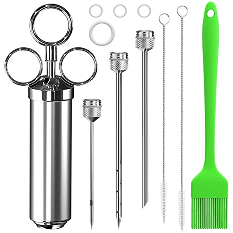 grilljoy 30PCS BBQ Grill Tools Set with Thermometer and Meat Injector.  Extra Thick Steel Spatula, Fork& Tongs - Complete Grilling Accessories in
