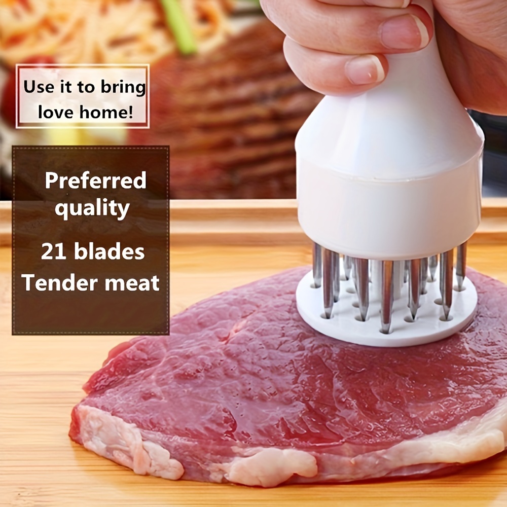 Meat Tenderizer with 21 Stainless Steel Piercing Spikes Wood Handle  Stainless Steel Needle for Tenderizing Chicken Beef Steak Veal Pork