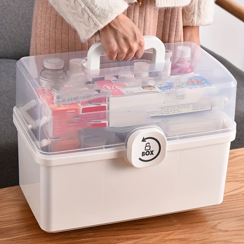 Clear First Aid Bin with Detachable Tray, Portable Emergency Kit