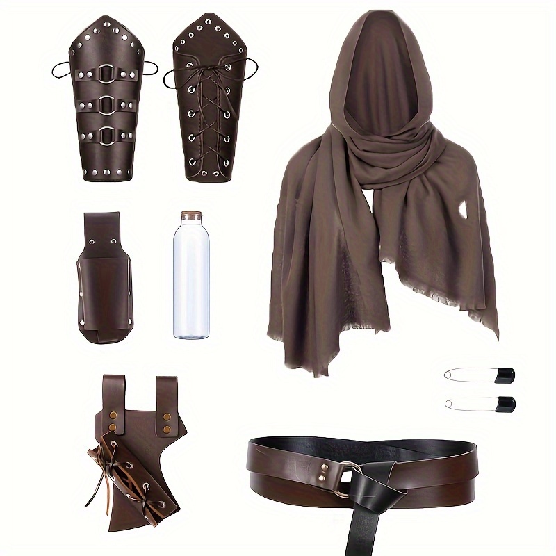 5 piezas de disfraz medieval para mujer, vestido renacentista, con orejas  de elfo de hada, diadema, cinturón vikingo, botella de poción para fiesta  de