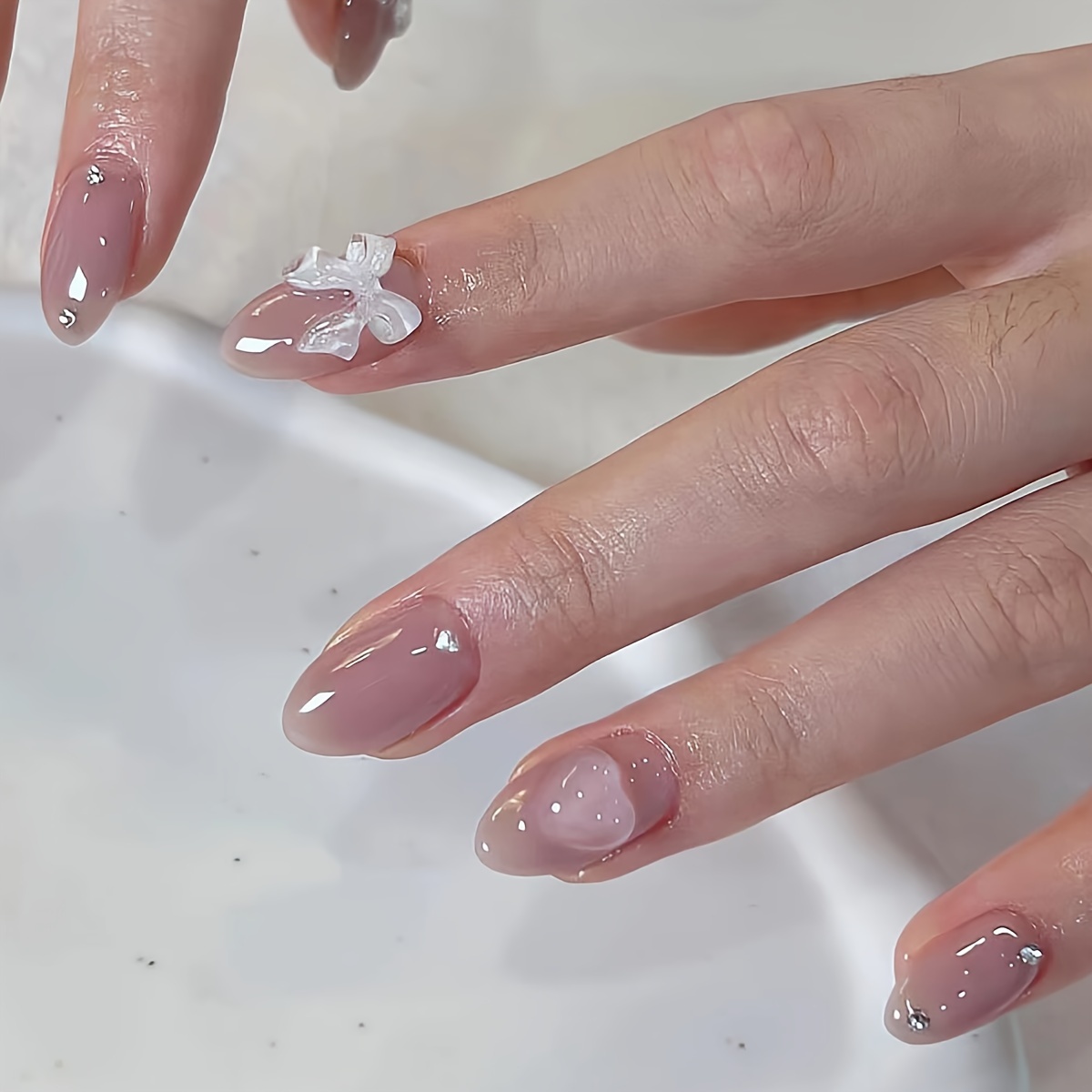 Nude Clear Ombre Apres Gel X Press on Nails Gold Flakes Short Medium Long  Extra Long and Coffin Stiletto Square Round Shiny Matte Handmade 