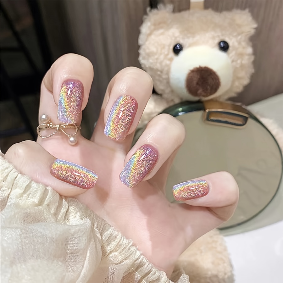 3 Gradient Colorful Aurora Rhinestone Nails With Cute Bear Resin Jelly  Ornaments Perfect For Salon Manicure And Cute Nail Decorations From  Hisweet, $24.9