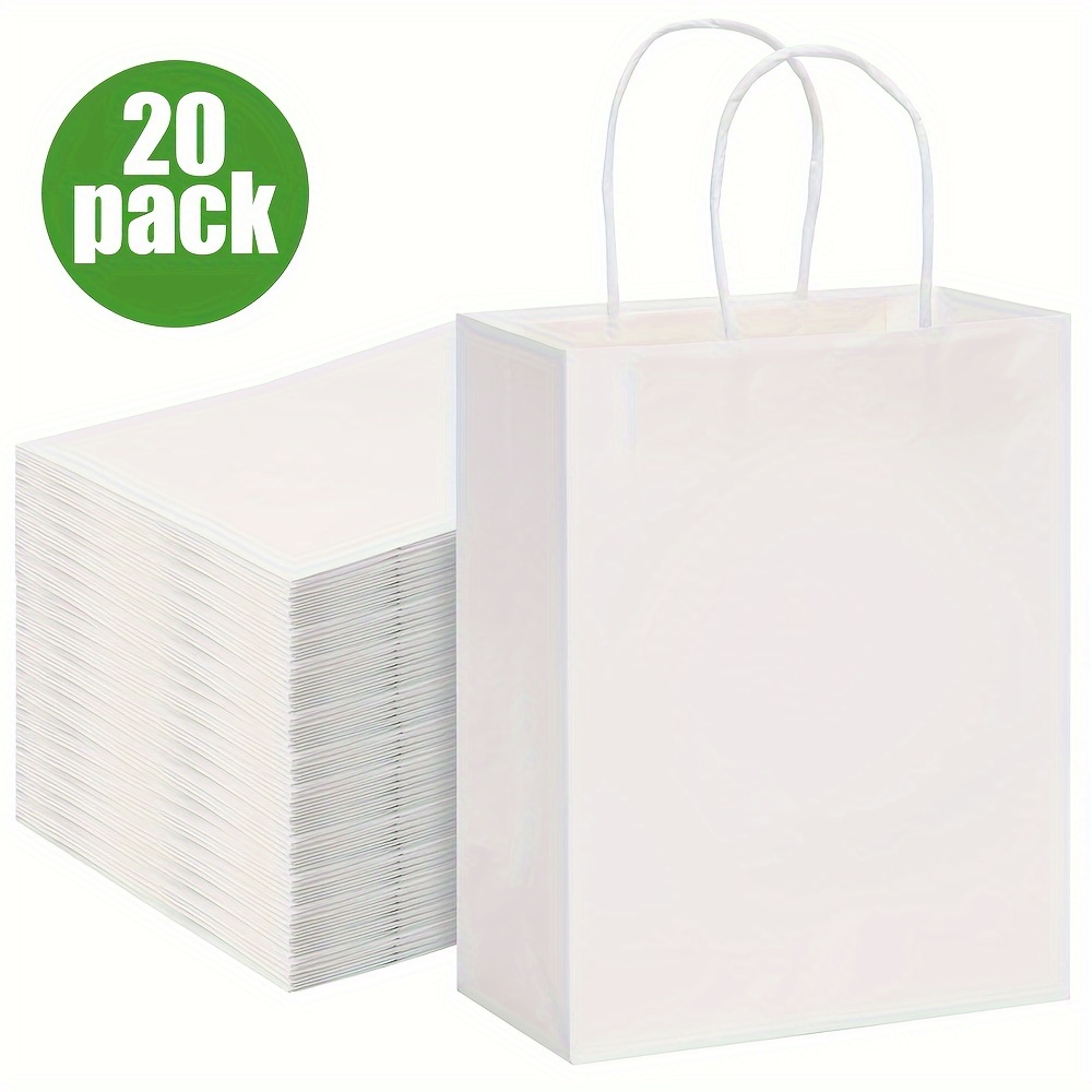 Bolsas de plástico con asas – 10 x 5 x 13 pulgadas, paquete de 100 bolsas  de regalo medianas de color blanco esmerilado con parte inferior de cartón