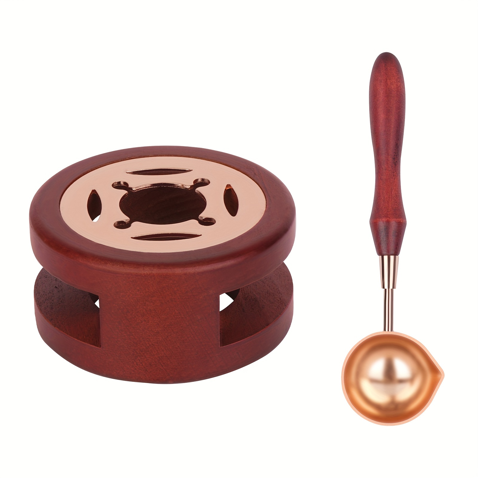 2PCS Wax Seal Stamp Set Lacquer Furnace with Spoon Wax Seal Melting Furnace  Solid Wood Melting Heater Wax Pot Bead Stick Heater