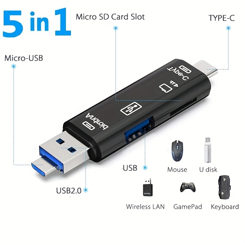Lecteur de Carte SD, BorlterClamp USB C vers SD Lecteur de Carte,  Adaptateur Carte SD/Micro SD USB C, Lecteur de Carte Mémoire SD, Compatible  avec