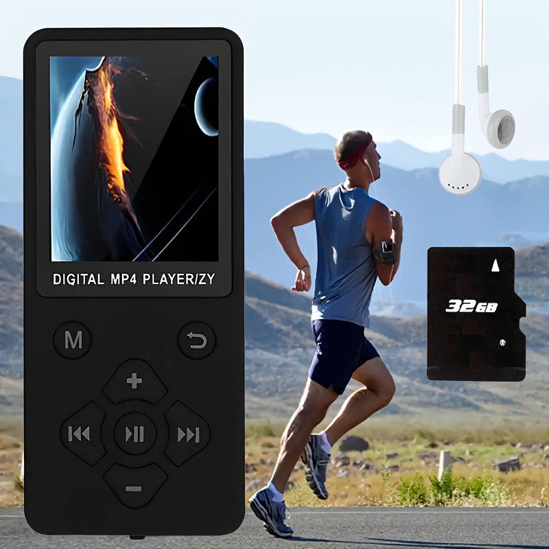 Reproductor de MP3, pantalla LCD, reproductor de música, mini reproductor  digital BackClip con auriculares y cable USB, soporta hasta 32 GB (negro)