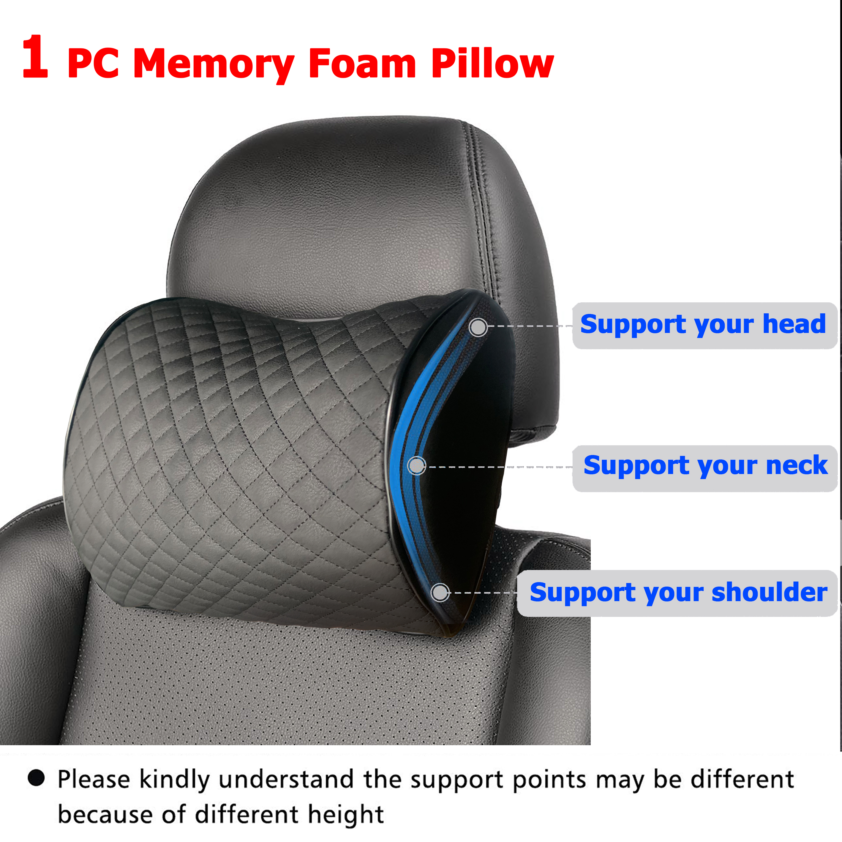 Memory Foam Car Neck Pillow/genuine Leather Auto Cervical Round Roll Office  Chair Bolster Headrest Supports Cushion Pad Black