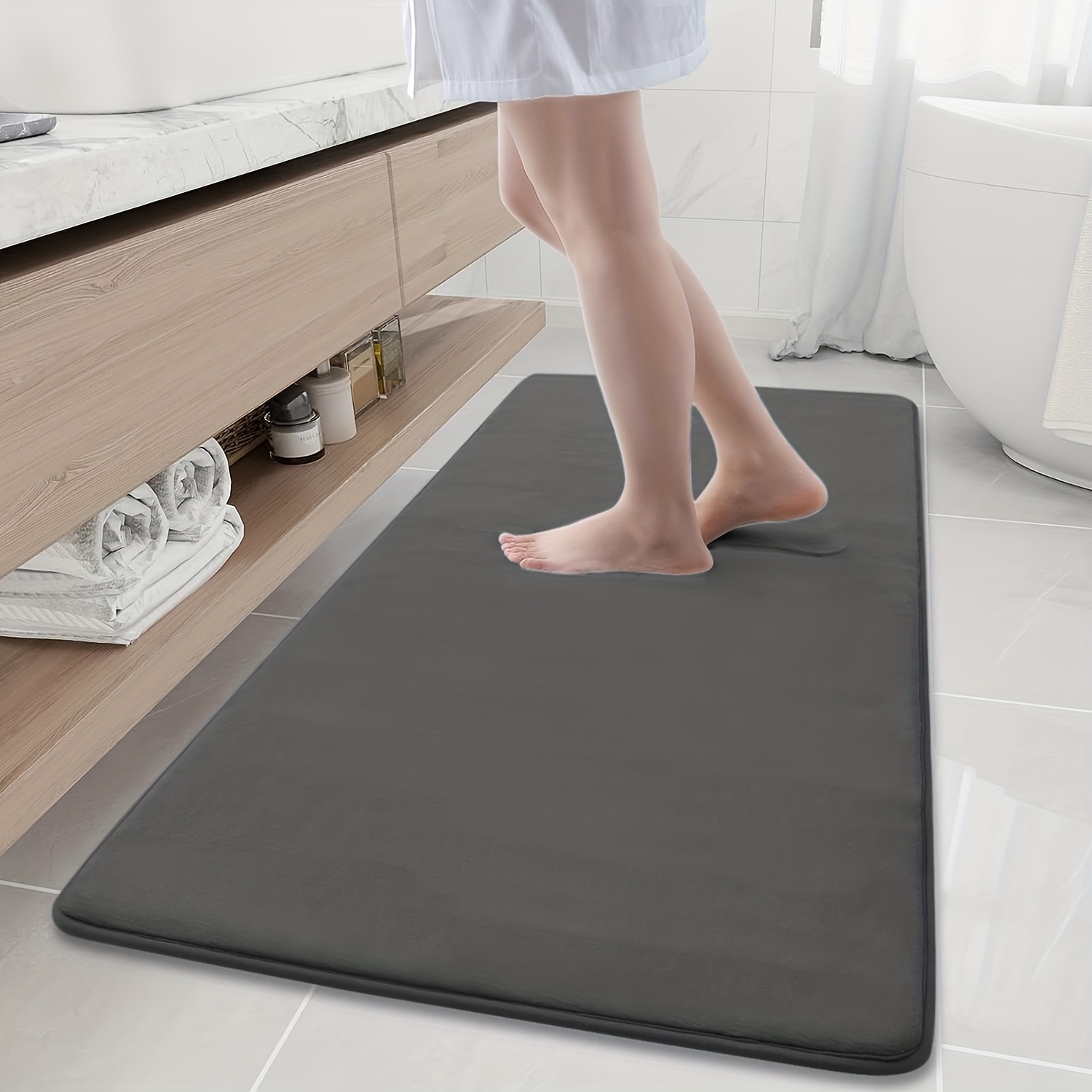60x40cm Soft, Mold Resistant Bath Mat, Machine Washable, Suitable For  Bathroom Floor, Grey