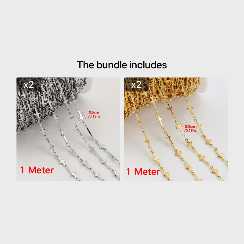 1meter Stainless Steel Cross Charm Beaded Link Chains For - Temu