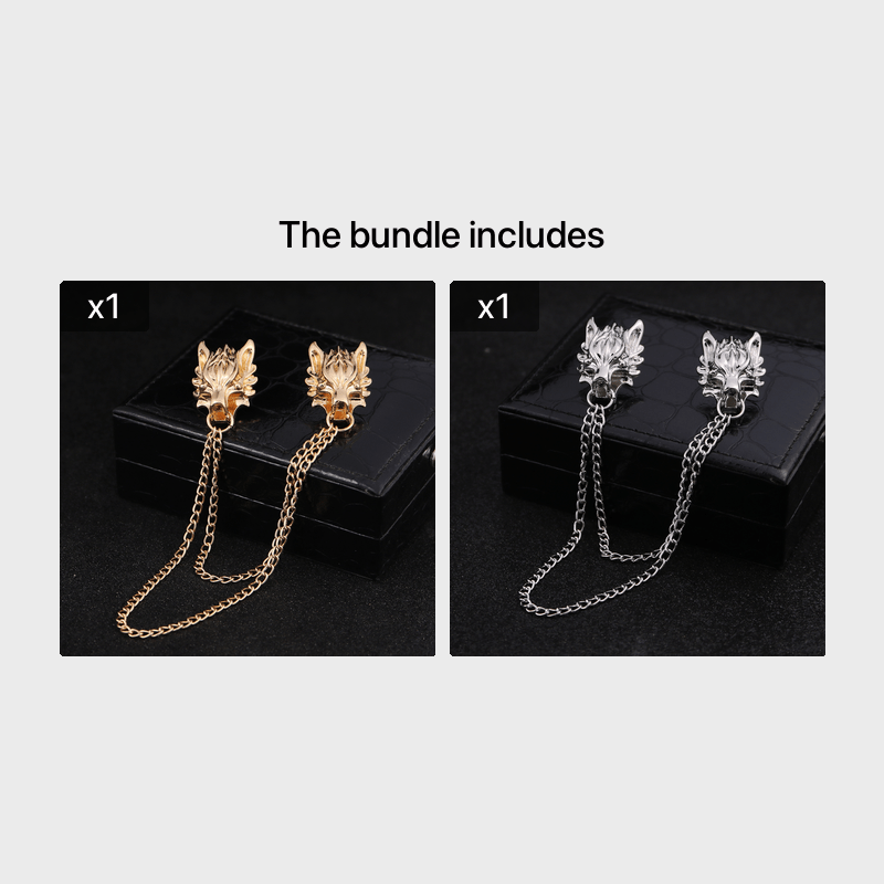 Wholesale GORGECRAFT 2pcs Wolf Head Long Chain Brooch Lapel Pin for Men  Collar Chain Tassel Brooch Pins Coat Suit Clothes Decoration Accessories  Husband Anniversary Birthday Gifts Crafts(Gold) 