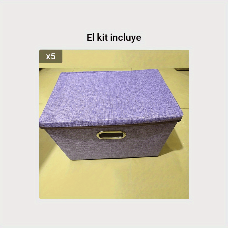 BeigeSwan Juego de 4 contenedores plegables de tela de lino con tapa, cajas  organizadoras plegables, cubos – 10 x 10 x 10 pulgadas (morado)