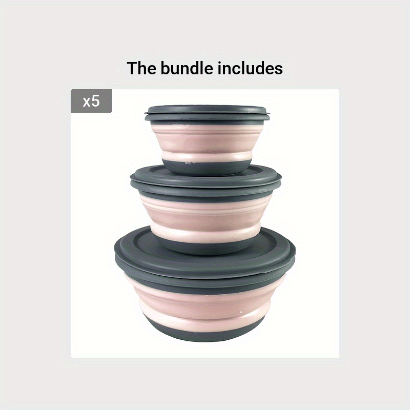 3pcs/set Folding Bowl, Portable Silicone Collapsible Travel Bowl Foldable  Salad Bowl With Lid For Outdoor Travel