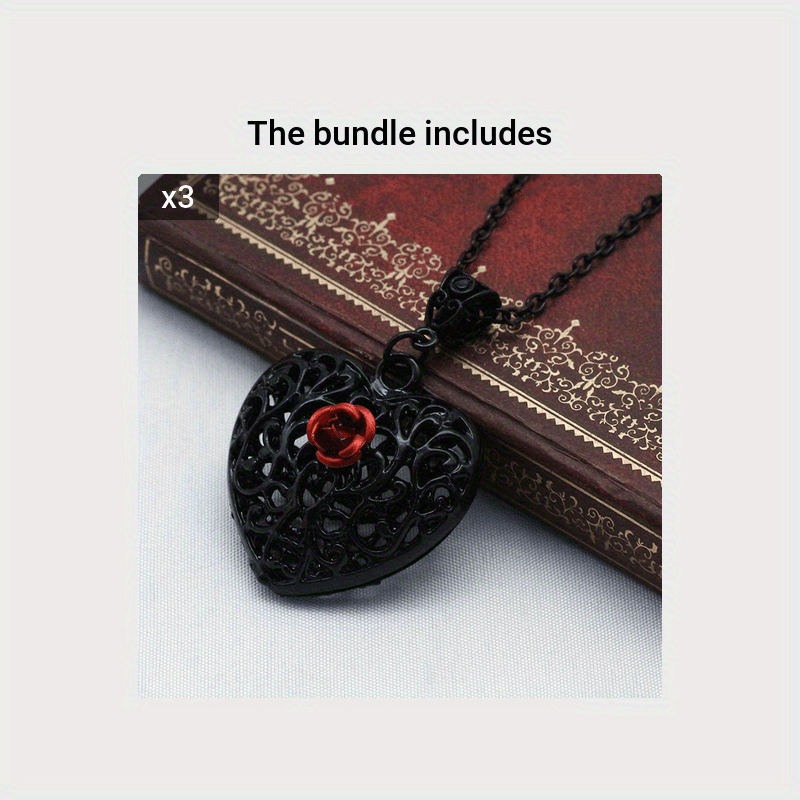 Gothic Black Filigree Heart shaped Red Rose Pendant Necklace - Temu