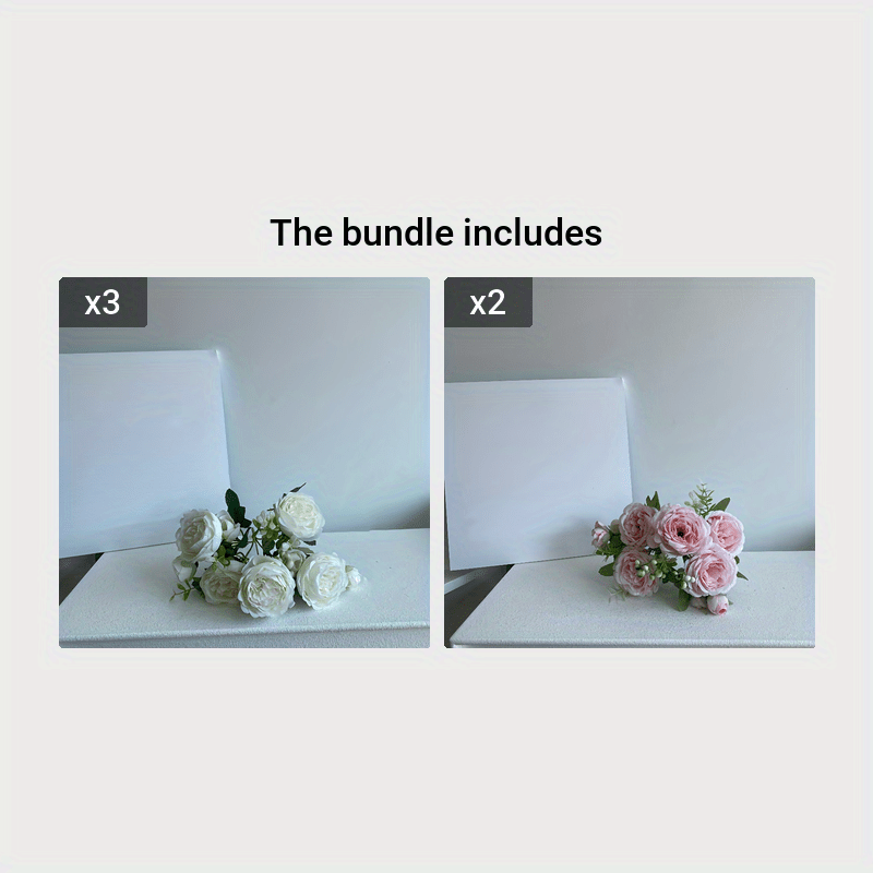 Sunlightam Artificial Flowers, Budding Fake Flowers 9 Heads Silk Roses  Bridal Home Garden Office Dining Table Wedding Decor (White+Gold)