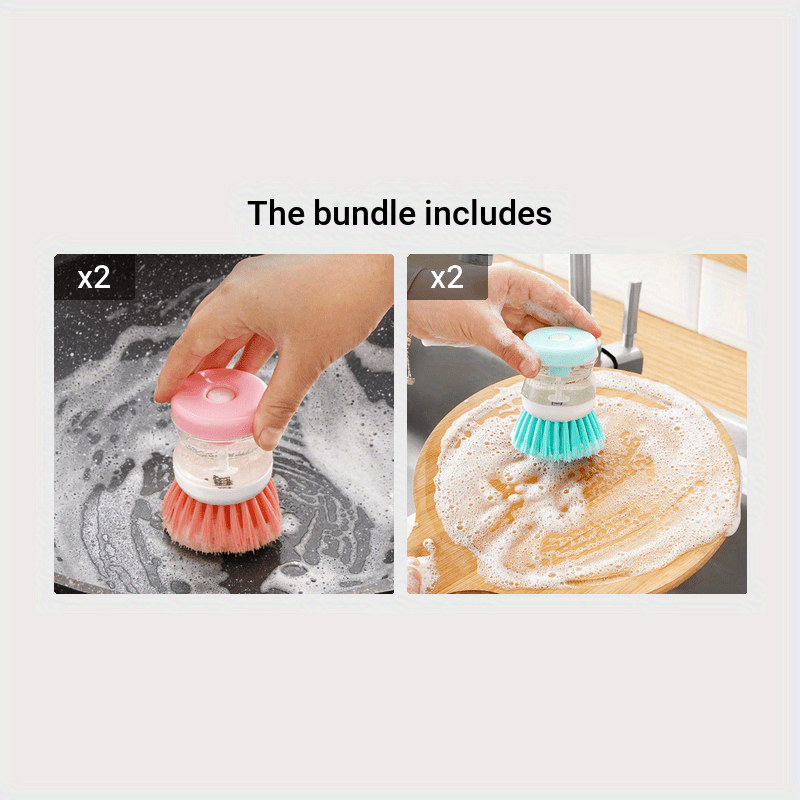  Dish Brush with Soap Dispenser, Kitchen Dish Scrubbers Set with  Draining Tray for Washing Dishes/Pots, Grey, Set of 2 : Home & Kitchen