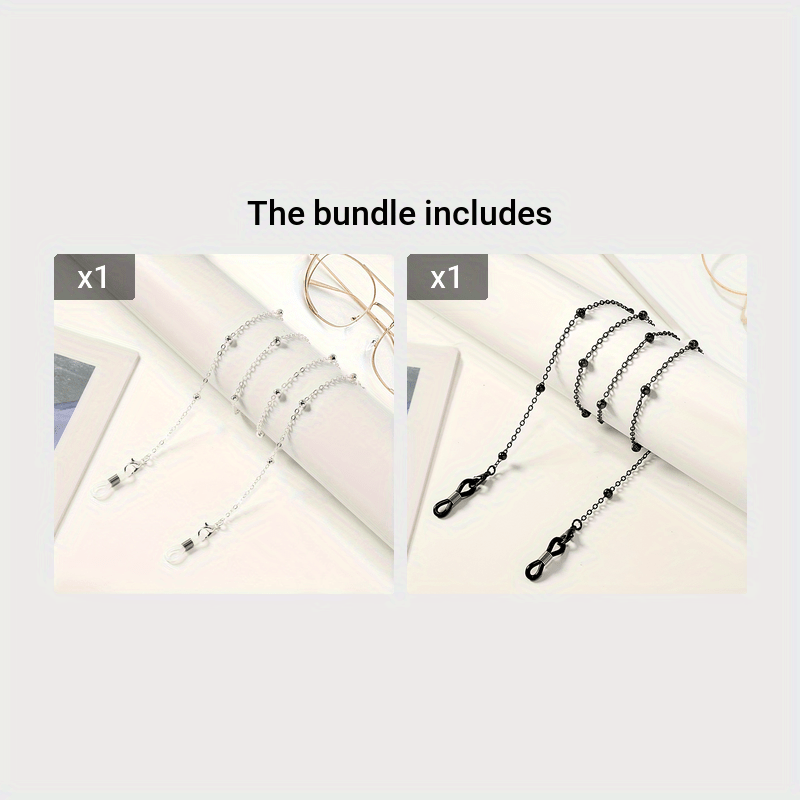 TEMU Chaîne pour lunettes et masque avec billes anti-perte, une sangle de suspension et un cordon de cou (lunettes non incluses)