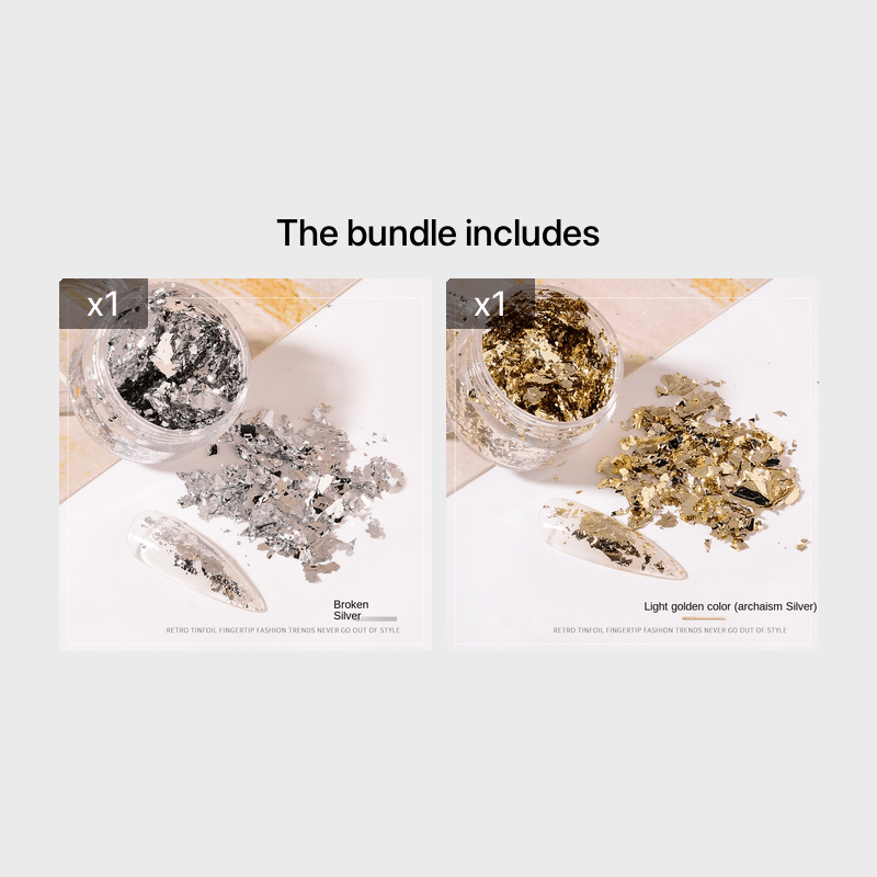 Golden & Silver Foil Flake Nail Stickers for DIY Manicures and Nail Art